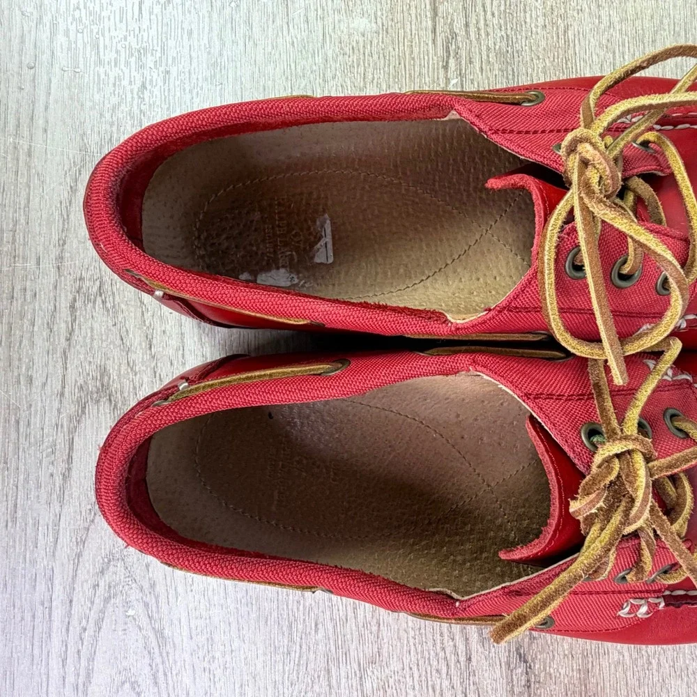 Polo Ralph Lauren Bienne Boat Shoes Red Canvas Leather Mens 10D